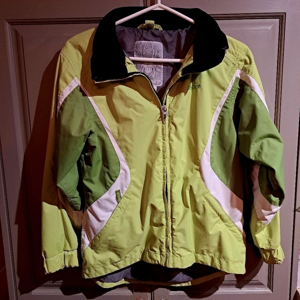 Spyder outer shell jacket girls size 12, 2 tone green & white